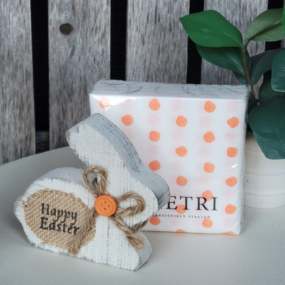 Easter Bunny Decor with Orange Polka Dot Vietri Napkins - Picture 4 of 8